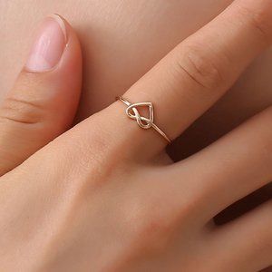 3/$35 Dainty Knotted Heart Shaped Open Ring Gold Tone Metal Minimalist Women